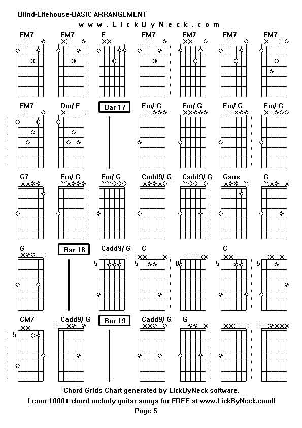 Chord Grids Chart of chord melody fingerstyle guitar song-Blind-Lifehouse-BASIC ARRANGEMENT,generated by LickByNeck software.